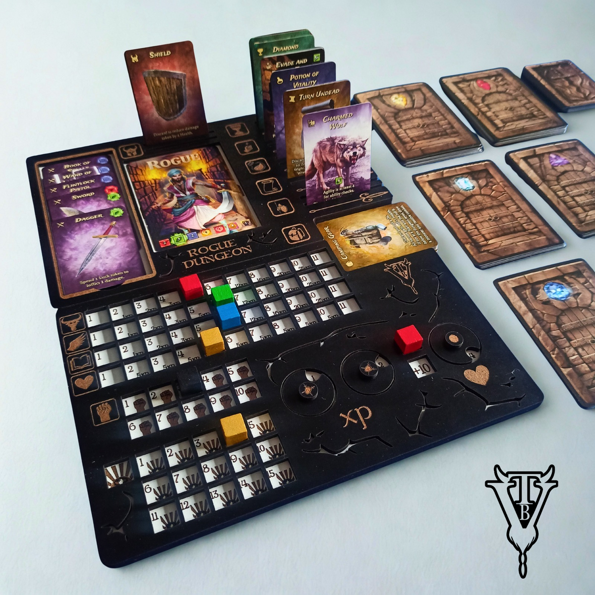 Rogue Dungeon Board Game - Character Player Board- Items & Attributes - Solo RPG