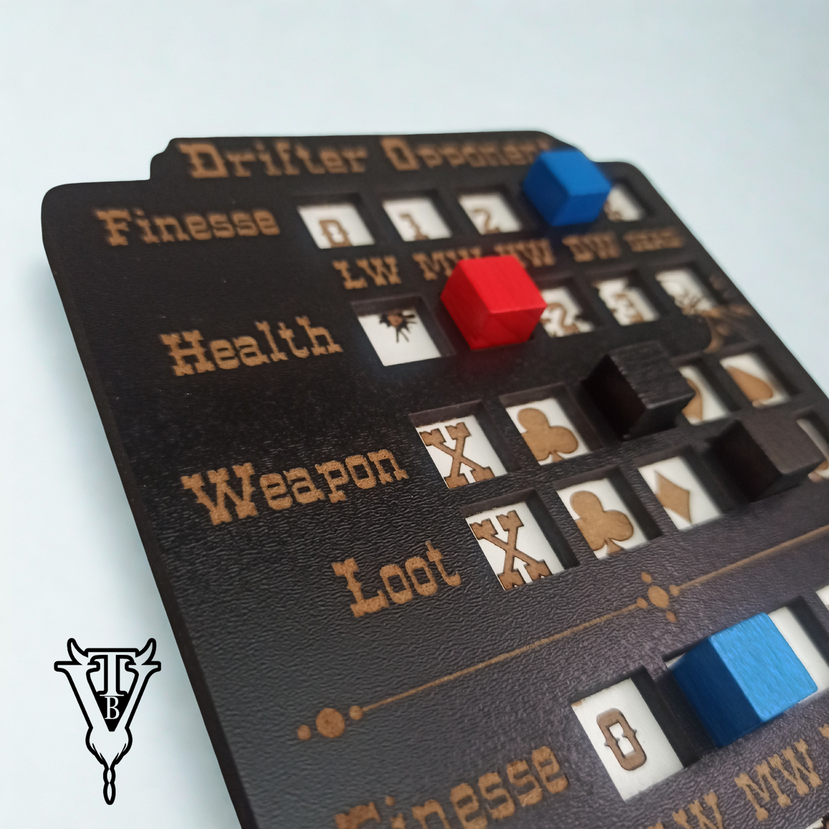 The Drifter Solo Western RPG Hex-Crawl Opponent Health Tracker Board Organizer back view — The Board Viking