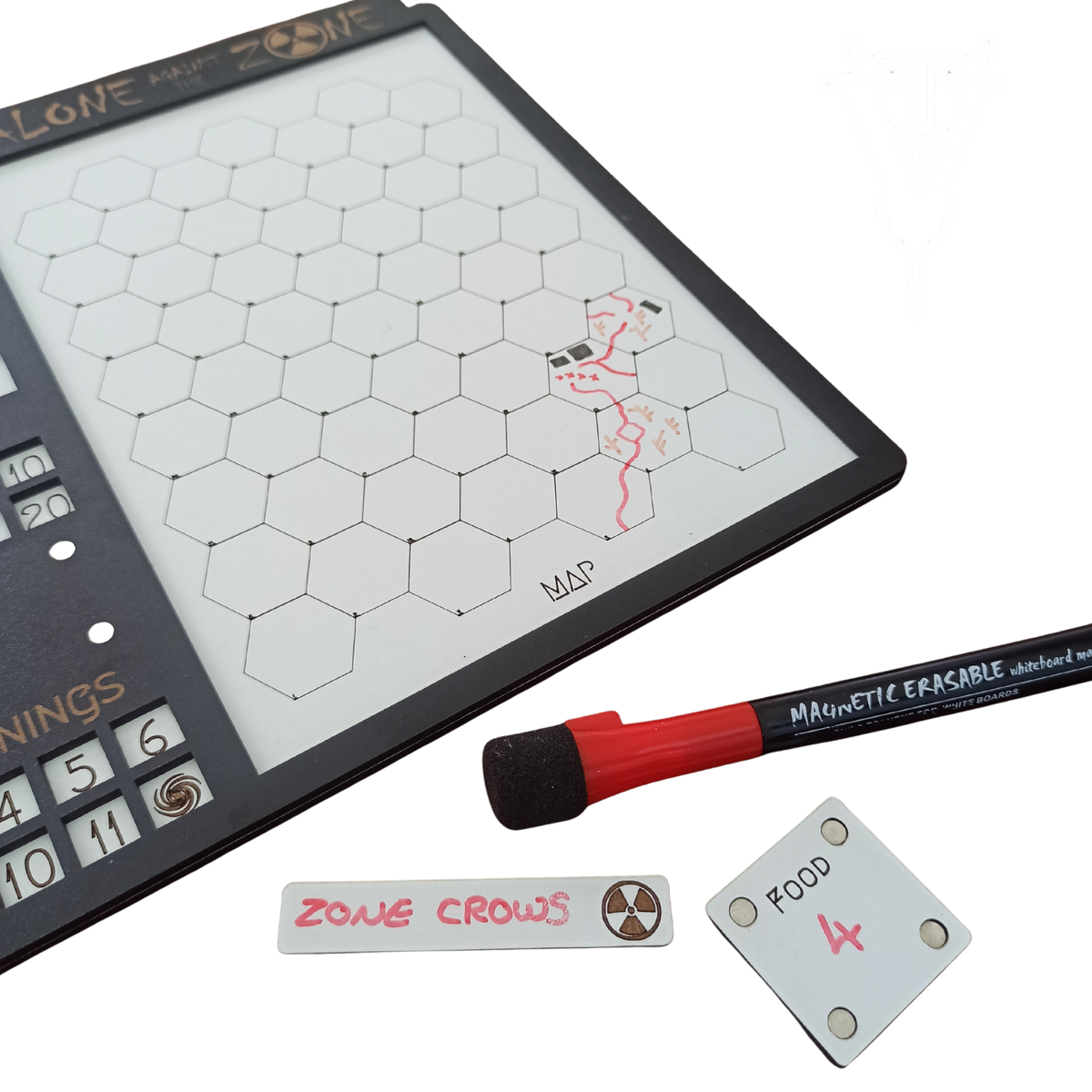 Alone Against The Zone — Solo RPG Hex-Crawl Player Board close up — The Board Viking