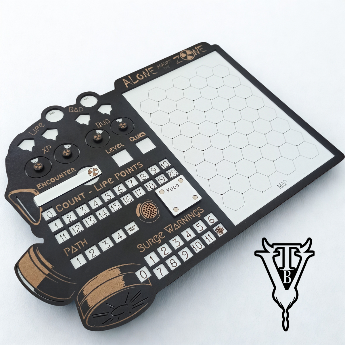 Alone Against The Zone — Solo RPG Hex-Crawl Player Board components — The Board Viking
