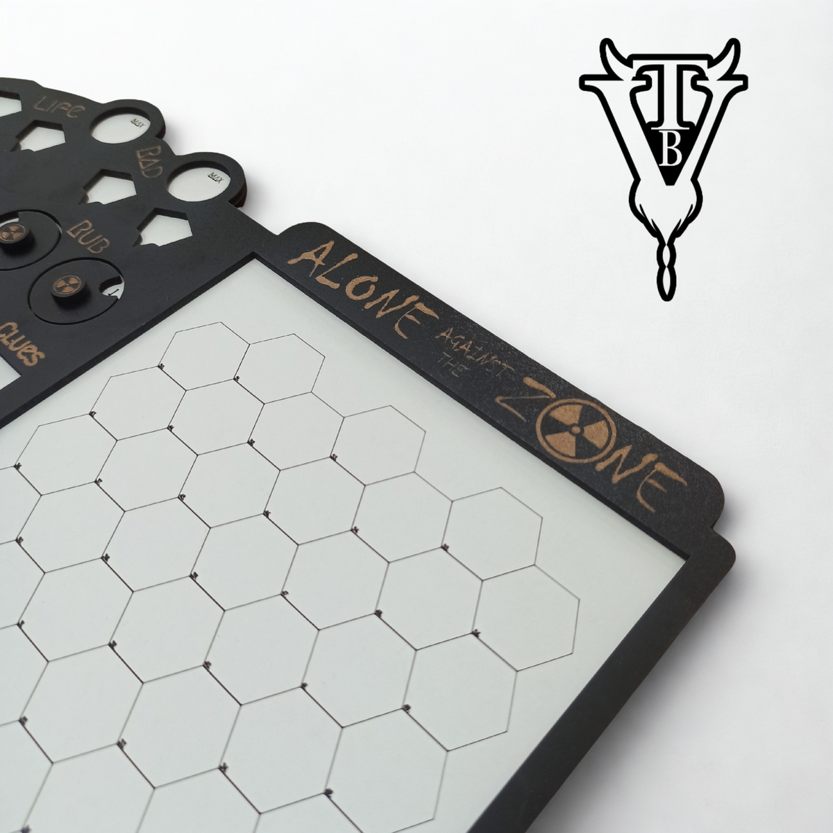 Alone Against The Zone — Solo RPG Hex-Crawl Player Board side view — The Board Viking